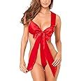 Newbull Women S Sexy Satin Unwrap Me Babydoll Lingerie Bowknot Teddy Bodysuit Underwear One