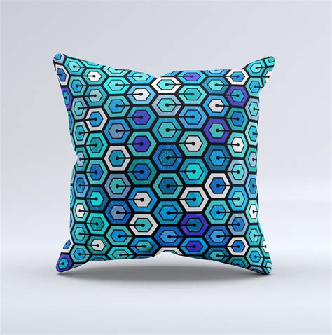 Blue And Green Vibrant Hexagons Ink Fuzed Decorative Throw Pillow Throw Pillows Decorative