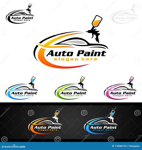 Car Painting Logo With Spray Gun And Sport Car Concept Stock Vector