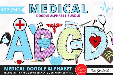 Medical Doodle Alphabet Bundle With Hand Graphic By Regulrcrative · Creative Fabrica