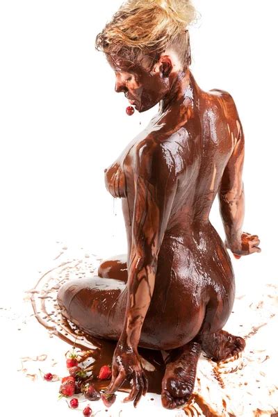 Naked Woman Covered Sweet Cream Chocolate Stock Photo Igorborodin