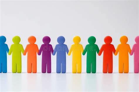 Colorful Cut Out Human Figures Holding Hands In A Line Symbolizing