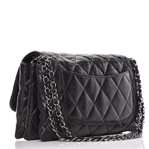 Chanel Lambskin Quilted Chanel 3 Accordion Flap Bag Black 428989