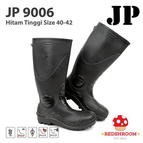 Sepatu Boot Tinggi JP 9006 Hitam Jeep Boots Karet Lokal Anti Air Slip