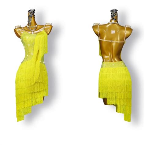 Custom Size Yellow Fringed Competition Latin Dance Dresses For Women