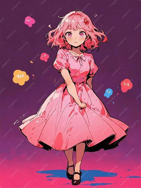 Premium Photo Cute Anime Girl In Pink Dress Fashion Illustration