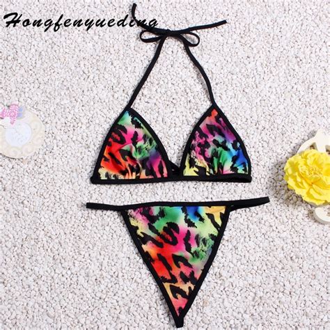 Hongfenyueding Swimsuit Brazilian Bikini Print Thong Micro Bra Sexy