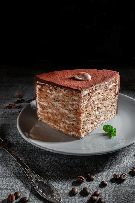 Un Pedazo Grande De Torta De La Chocolate Nuez Asperjado Con Cacao R