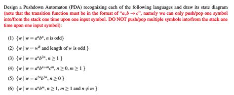 Solved Design A Pushdown Automaton Pda Recognizing Each Of Chegg