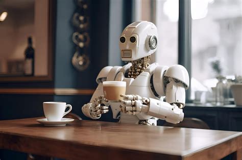 Un robot en una cafetería con una taza de café ai generativa 2 Foto