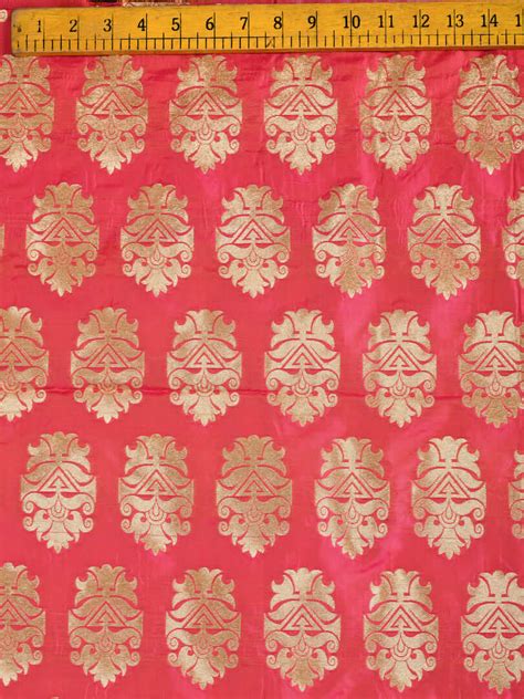 Pure Benarasi Silk Brocade Two Tone Pink Zari Buti Source Fabrics