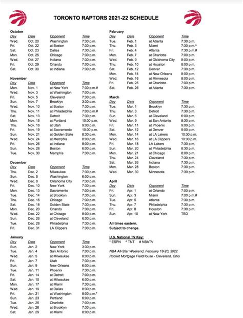 Toronto Raptors 2021 22 Preseason And Regular Season Schedule Raptors