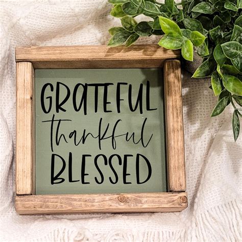 Grateful Thankful Blessed Wood Sign Special Walnut Moss White