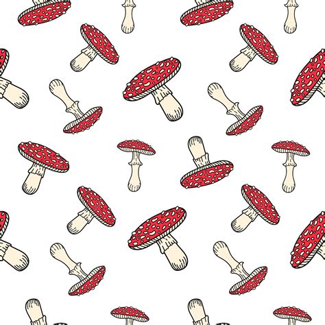 Premium Vector Amanita Muscaria Seamless Pattern Vector Illustration Set