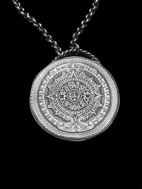 Aztec Calendar Sterling Silver Pendant Necklace Etsy