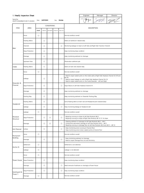 Weekly Inspection Report | PDF | Environmental Engineering | Civil Engineering