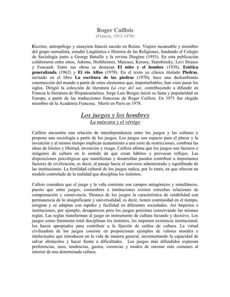 Pdf Roger Caillois Los Juegos Y Los Hombres Sintesis Pdfslide Net