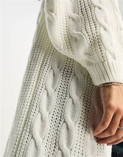 Asos Design Chunky Cable Knit Longline Cardigan In Cream Asos