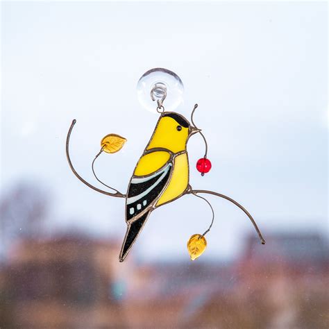 Goldfinch Stained Glass Bird Suncatcher Custom Stained Glass Etsy