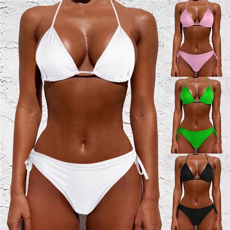 2 Pçs Sexy Feminino Verão Conjunto De Biquíni Sutiã Tie Lado G String