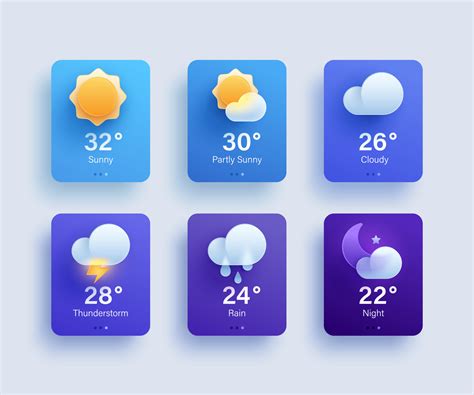 Website Or Mobile App Ui Icon Set For Weather Forecast 3d Modern Glass