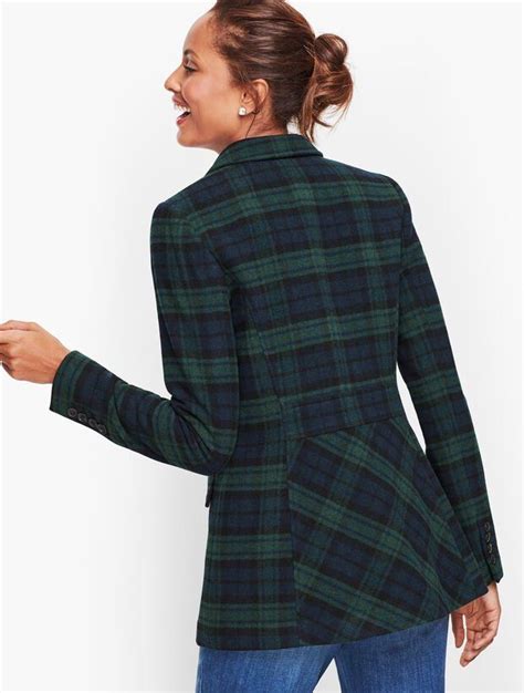 Black Watch Plaid Long Blazer Talbots Blazer Outfits For Women