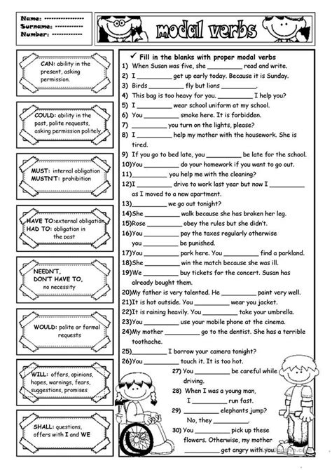 English Worksheets Modal Verbs