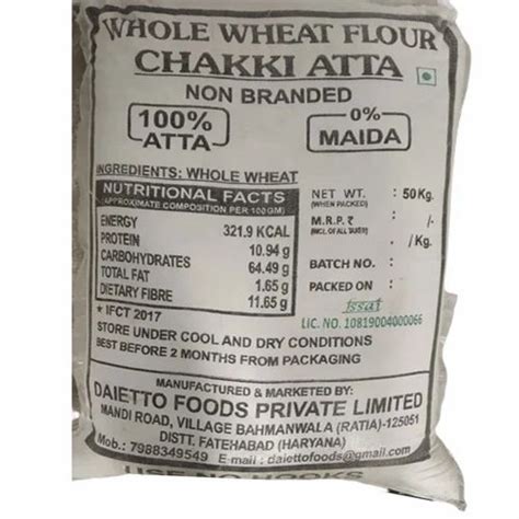 Indian 50kg Whole Wheat Flour Chakki Atta Packaging Type Bag At Rs