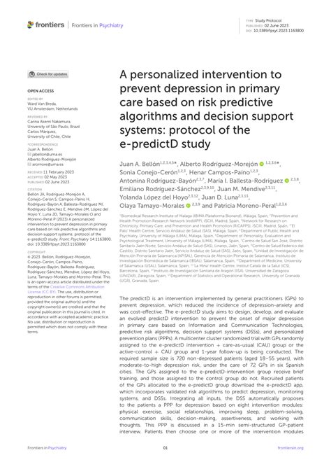 Pdf A Personalized Intervention To Prevent Depression In Primary Care