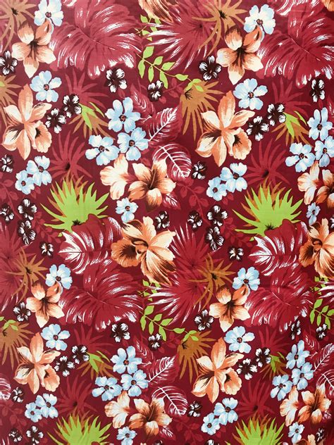 Hawaiian Print Red Poly Cotton Sal Tex Fabrics Inc