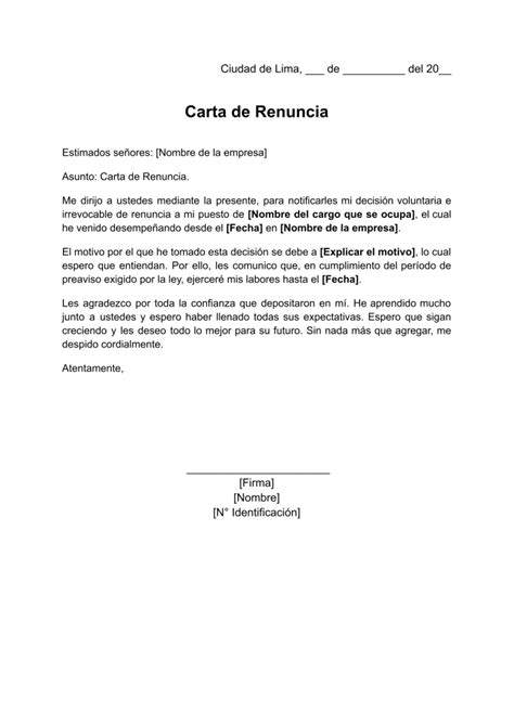 Carta De Renuncia Con D As De Anticipaci N Formato