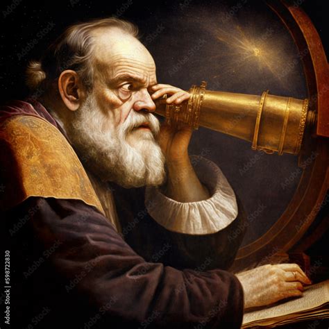 Retro fantasy: Galileo Galilei near his telescope looking pensive to ...