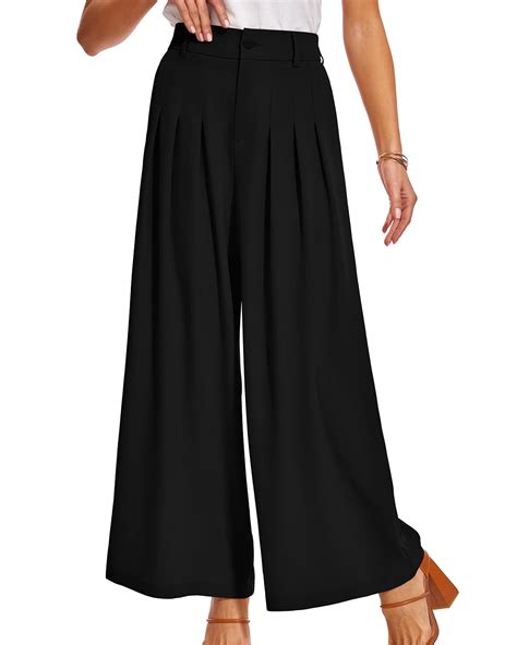 Women S Wide Leg Casual Pants Half Elastic High Waist Office Dress