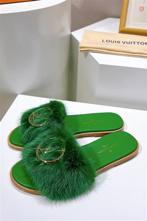 Louis Vuitton Lock It Flat Mule Dark Green For Women Peesty