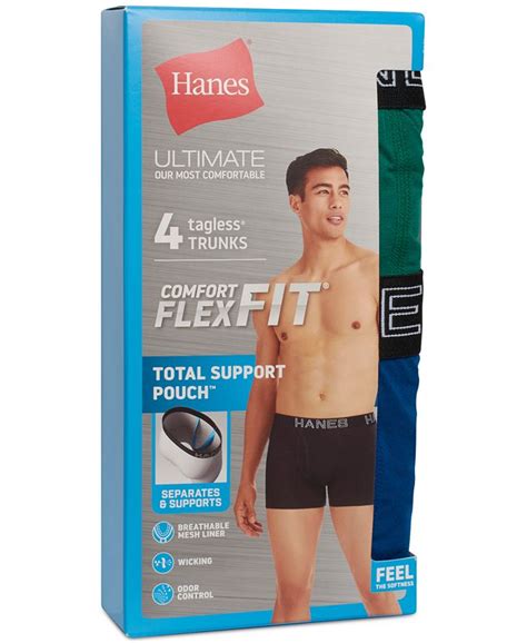 Hanes Mens 4 Pk Ultimate Comfortflex Fit Total Support Pouch Trunks