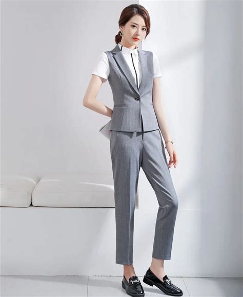 Formal Ladies Grey Vest And Waistcoat For Women Business Suits Pant And