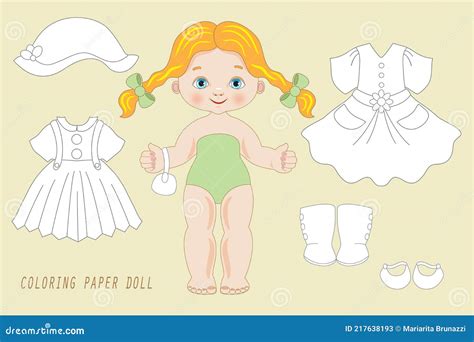 Ilustración De La Muñeca De Papel Para Colorear Con Ropa Ilustración Del Vector Ilustración De