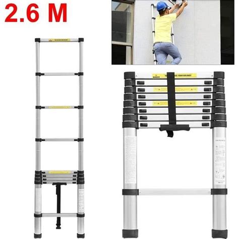 Échelle télescopique 2 6 m 8 5 ft en aluminium avec rallonge