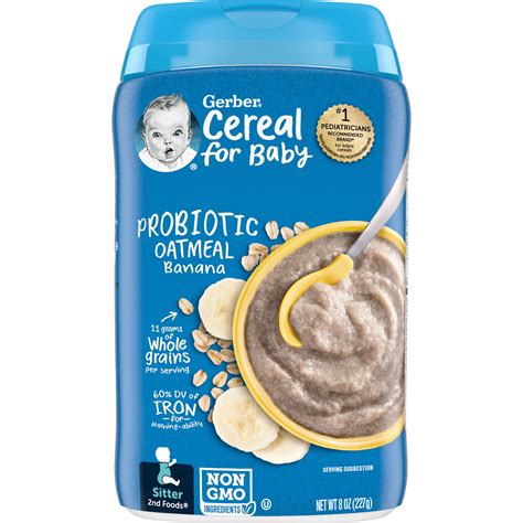 Gerber Cereal for Baby Probiotic Oatmeal Baby Cereal, Banana, 8 oz Canister