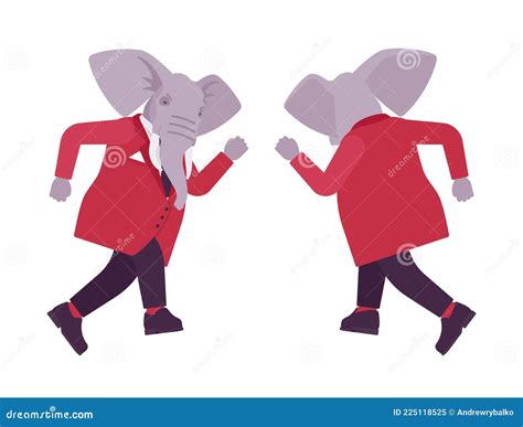 Elephant Man Elegant Mister Animal Head Stylish Human Running Stock