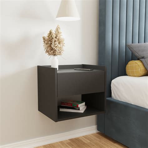 Torquay Floating Pair Of Bedside Tables Anthracite Grey Self Assembly Oak World