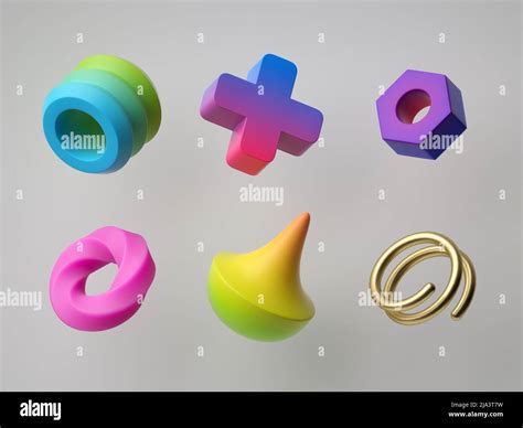 D Render Abstract Colorful Geometric Shapes Isolated On White