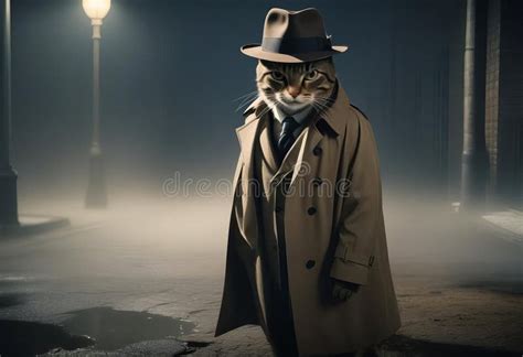 Mystery Of The Cat In The Trench Coat Stock Illustration Illustration
