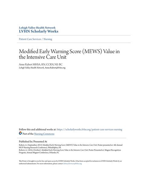 PDF Modified Early Warning Score MEWS Value In The Intensive