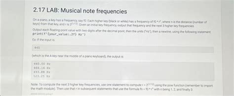 Solved Lab Musical Note Frequencies On A Piano A Key Chegg