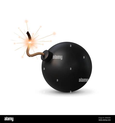 Realistic Bomb With Burning Fuse Cannonball Or Tnt Explosive Vector