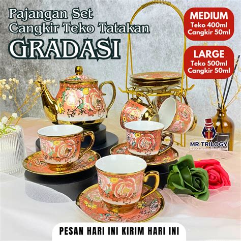 Jual Hampers Cangkir Kopi Set Keramik Gradasi Teko Tatakan Pajangan Set