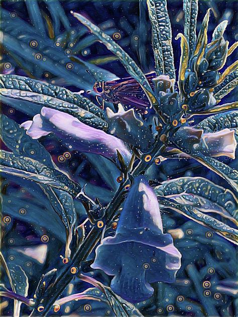 Blue flowers and leaves painting Digital Art by NE Works - Pixels