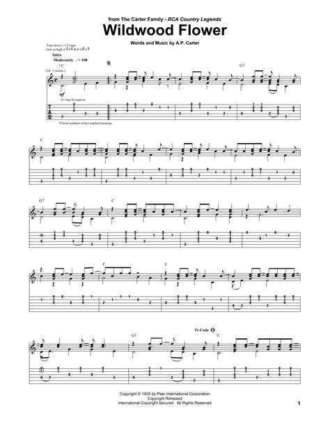 Wildwood Flower Sheet Music | The Carter Family | Guitar Tab