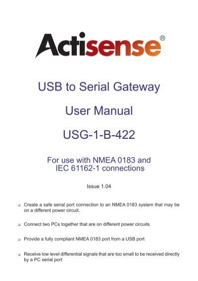 Usb To Serial Gateway User Manual Usg B Actisense